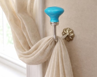 Gancho de cerámica para sujetar cortinas, hecho a mano, soporte bohemio para cortinas de pared, herrajes decorativos para ventanas