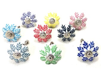 Handpainted Ceramic Leaf Cabinet Knob, Multicolor Drawer Pull