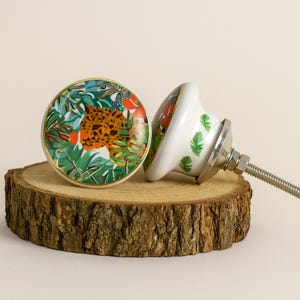 Keramische kastknop met tijgerprint, gouden jungle-decor