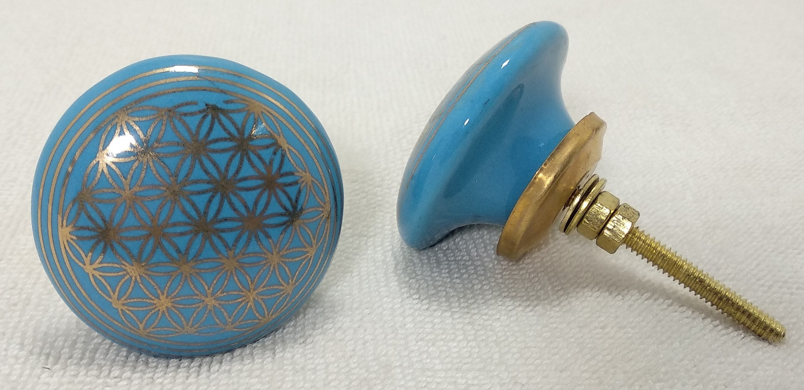 Lot of 10 Blaue und Goldene Keramik Türknöpfe Handbemalt | Etsy