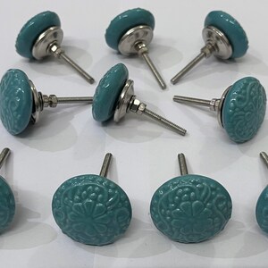 Turquoise Vintage Ceramic Door Knobs Handpainted Kitchen Cabinet Drawer ...