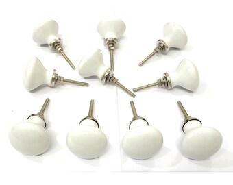 White Ceramic Knobs, Vintage Handpainted Cabinet Hardware