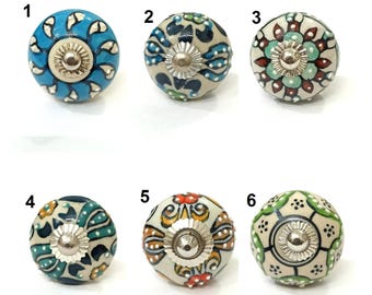 Pomo de cerámica en relieve para gabinete, tirador de cajón con diseño floral