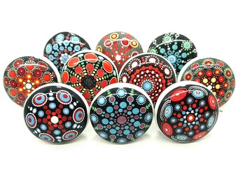 Multicolor Ceramic Cabinet Knobs: Flat, Polka Dot Design