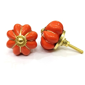 Orange Pumpkin Ceramic Drawer Knob, Decorative Cabinet Pull