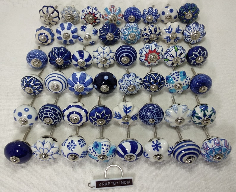 Assorted Blue and White Mixed Ceramic Knobs Kitchen Etsy
