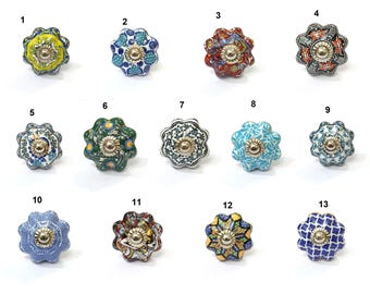 Handpainted Ceramic Cabinet Knob: Floral Kitchen Hardware