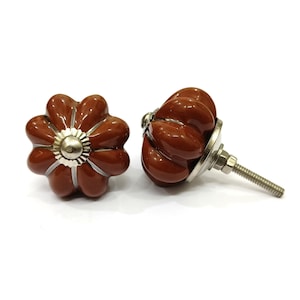 Brown Ceramic Pumpkin Knobs, Decorative Drawer Pulls