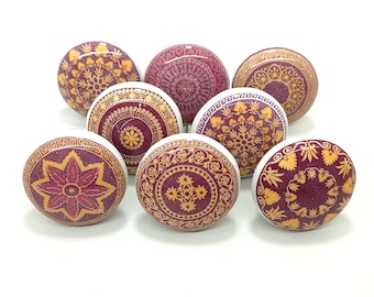 Flat Ceramic Drawer Knobs, Vintage Floral Design