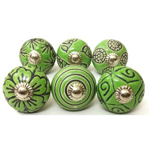 Green Ceramic Knobs, Vintage Kitchen Cabinet Hardware