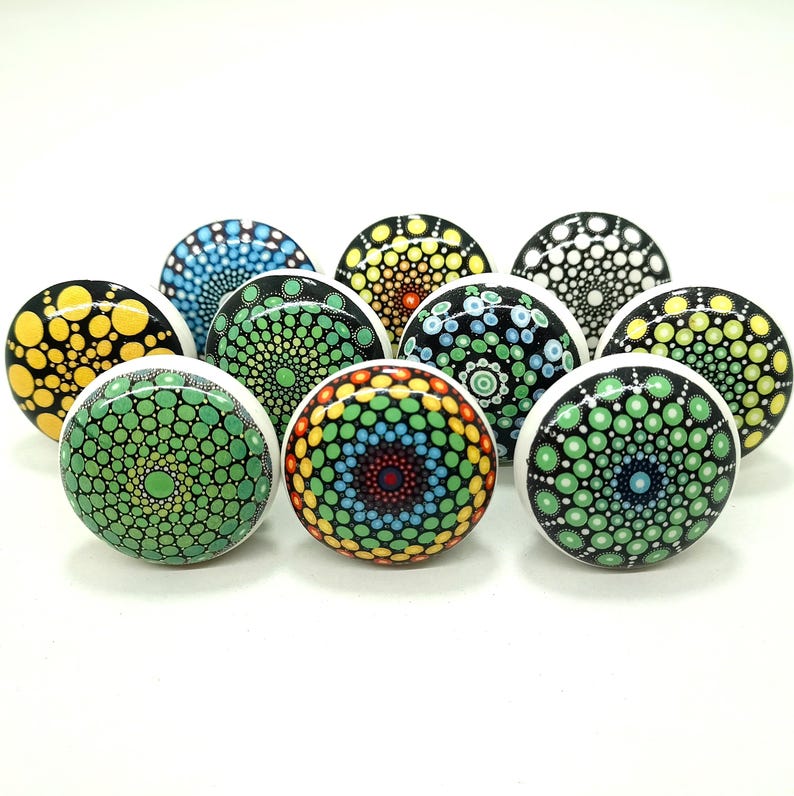 Veelkleurige mandala keramische kastknop, diameter 1,5 inch afbeelding 1