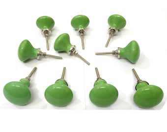 Green Vintage Ceramic Knob, Handpainted Hardware