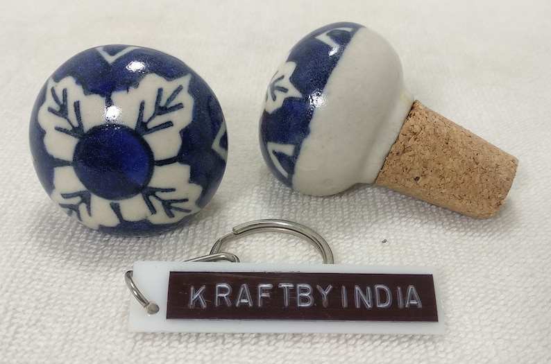 Vintage Bottle Stopper Blue Color Ceramic Handpainted Wine Bottle Stopper Handmade Ceramic Bottle Stopper Bottle Stopper