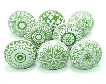 Green Flat Ceramic Door Knobs Hand-painted Kitchen Cabinet Drawer Knobs Vintage Knobs Ceramic Door Knobs Drawer Knobs