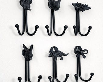 Crochets muraux noirs pour animaux | Porte-manteau décoratif avec crochet pour chapeau | Décoration murale de style vintage