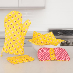 Juego de 7 fundas de algodón para microondas, guantes para horno y fundas para asas de sartenes