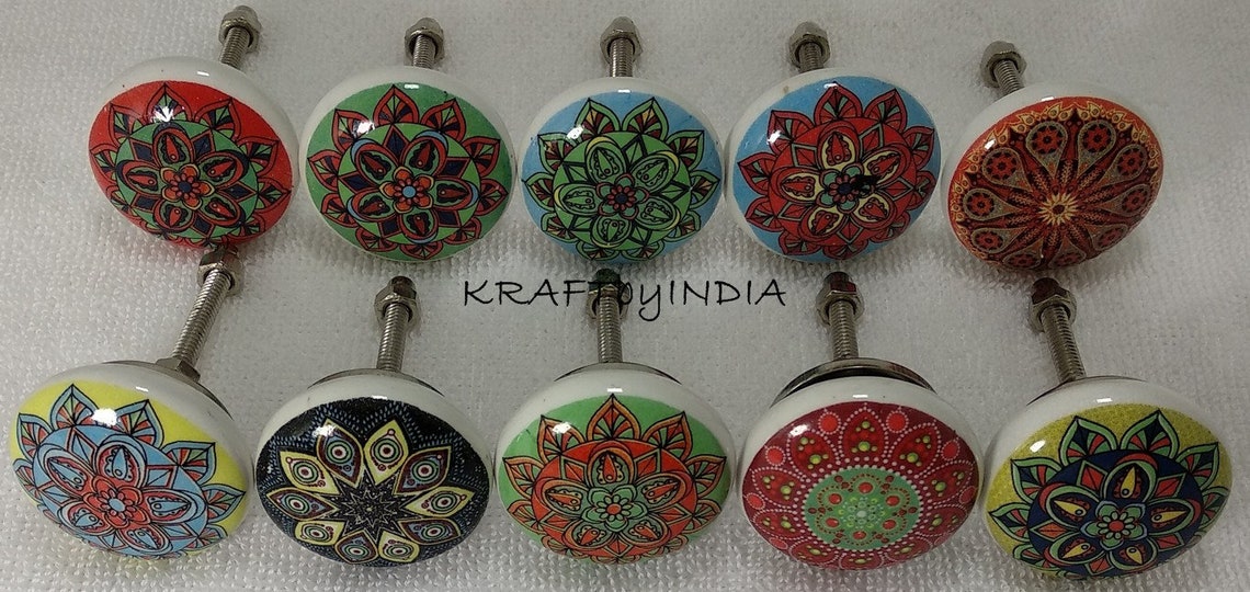 Mehrfarbige flache Keramik Knäufe Schrankknöpfe Schrankknöpfe | Etsy