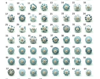 Hand-Painted Ceramic Drawer Knobs, Grey Floral Design, Vintage Style