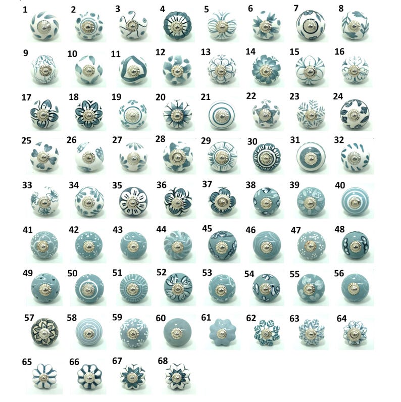 Handbemalte Keramik Knäufe, Graues Blumenmuster, Vintage Stil Bild 1