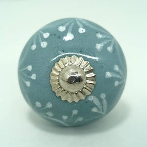 Handbemalte Keramik Knäufe, Graues Blumenmuster, Vintage Stil Bild 20