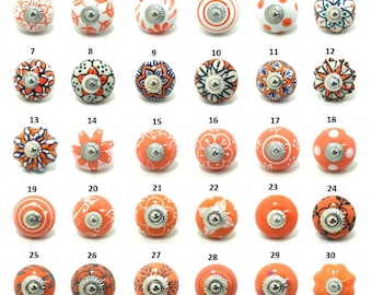 Orange Hand Painted Ceramic Knobs, Kitchen Cabinet Drawer Pulls, Home Decor
