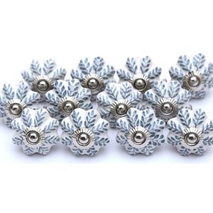 Handbemalter grauer Blatt Keramik Schrankknopf, Schubladenknauf