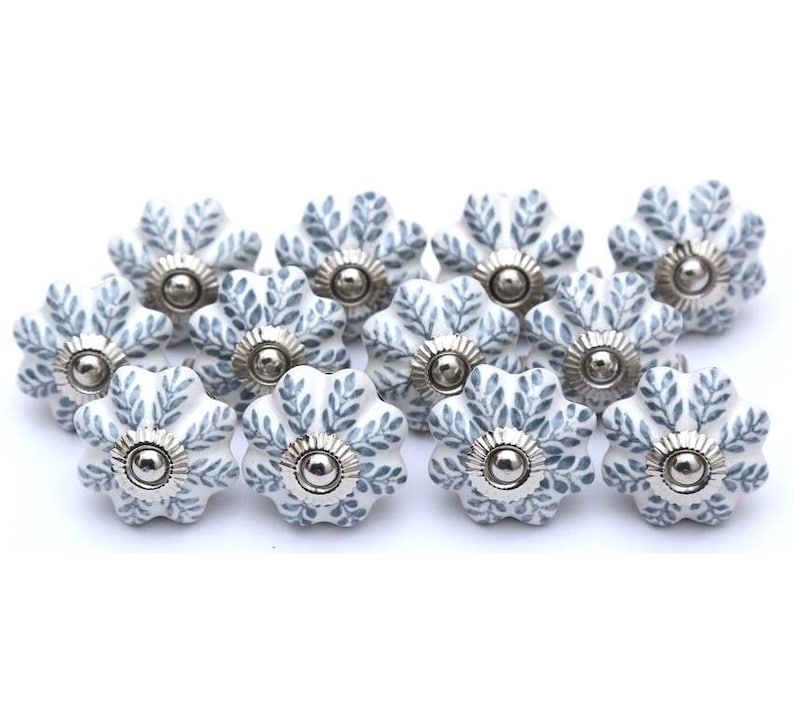 Handpainted Grey Leaf Ceramic Cabinet Knob, Drawer Pull image 1