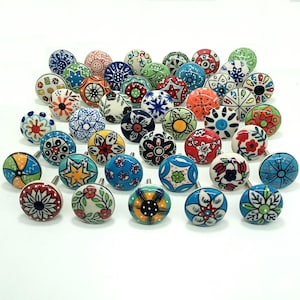 Handpainted Ceramic Cabinet Knobs, Multicolor Floral Hardware image 1