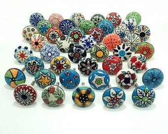 Handpainted Ceramic Cabinet Knobs, Multicolor Floral Hardware