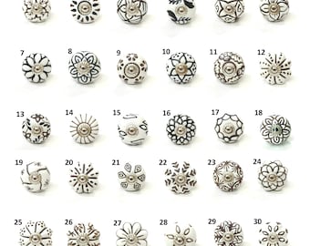 Vintage Handpainted Ceramic Knob, White Floral Drawer Pull