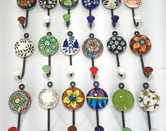 Multicolor Ceramic Hooks Handpainted Hooks Bathroom Hooks Kitchen Wall Hooks Coat Hangers Decorative Hooks Towel Hanger Colorful Hooks