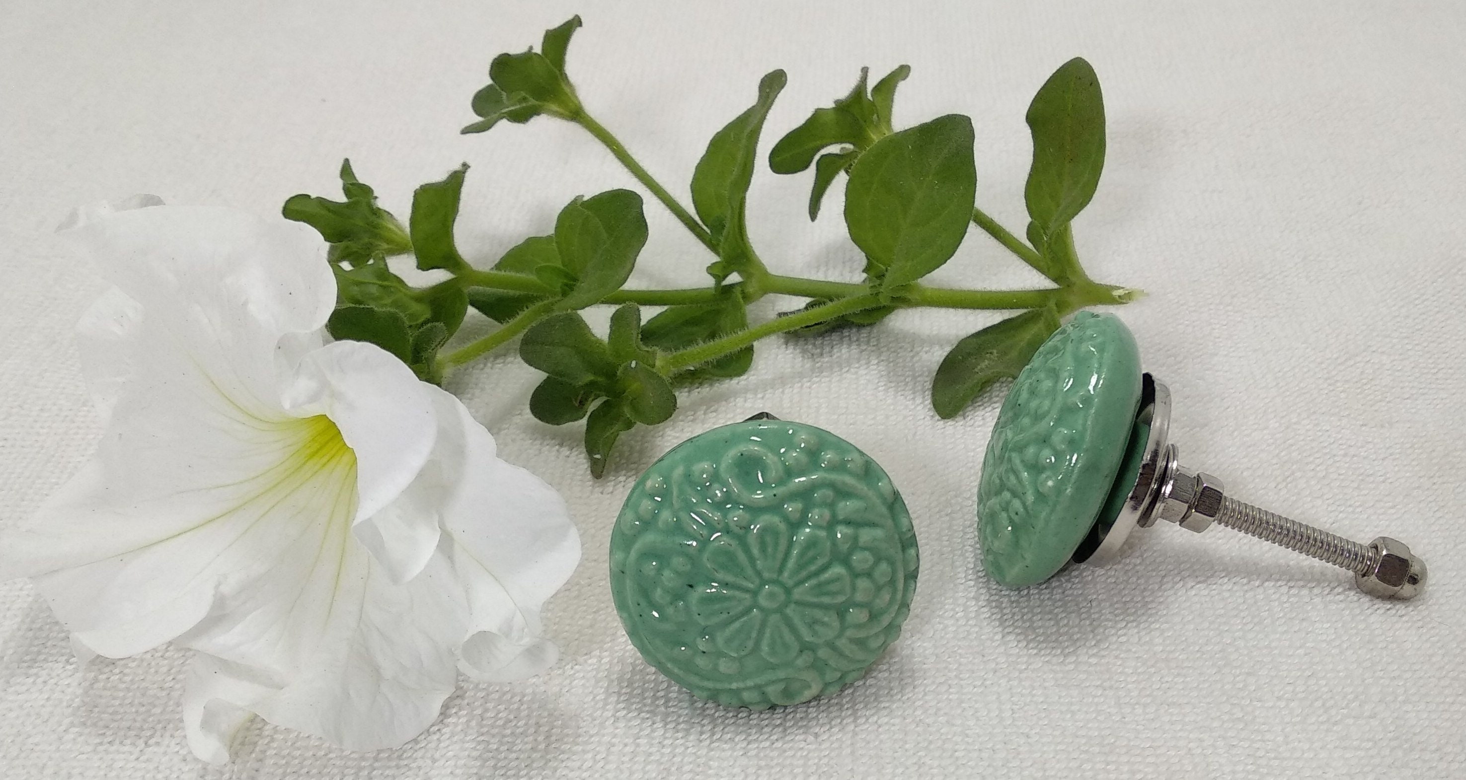 Sea Green Vintage Ceramic Door Knobs Handpainted Kitchen Etsy