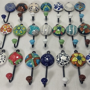 Lot of 3 Red Ceramic Hooks Handpainted Hooks Bathroom Hooks Decorative Hooks Kitchen Wall Hooks Coat Hangers Towel Hanger Colorful Hooks