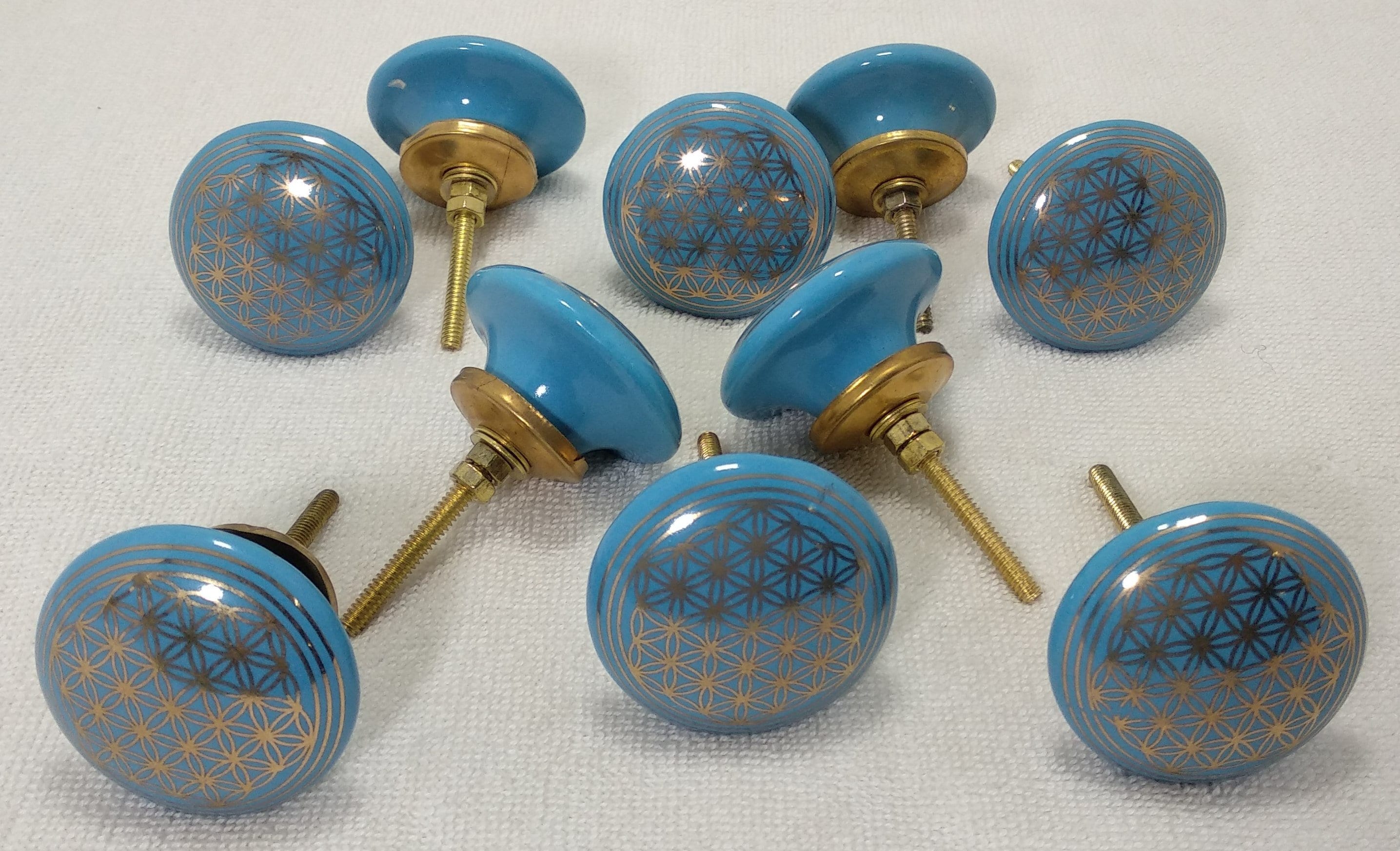 Lot of 10 Blaue und Goldene Keramik Türknöpfe Handbemalt | Etsy