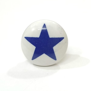 Perilla de cerámica con estrella azul, tirador de cajón pintado a mano
