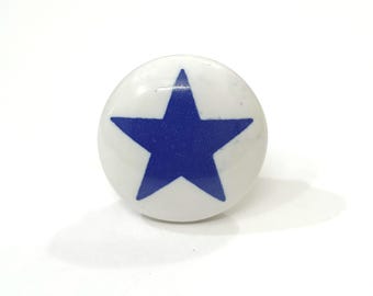 Blue Star Ceramic Knob, Hand-Painted Drawer Pull