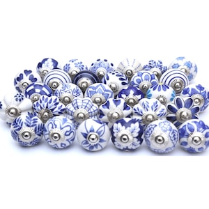 Handgeschilderde blauwe keramische kastknoppen, keukenbeslag