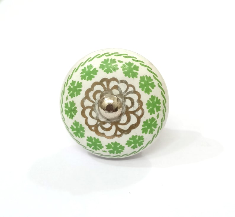 Green and White Ceramic Kitchen Knob: Flat Drawer Pull image 1