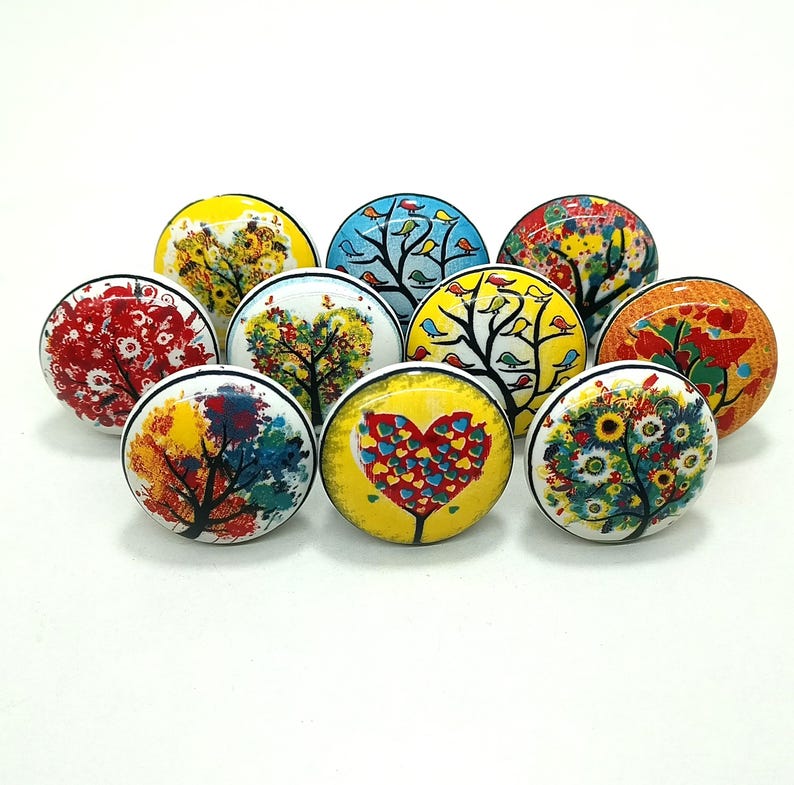 Pomelli per cassetti in ceramica con design ad albero, ferramenta vintage per mobili immagine 2