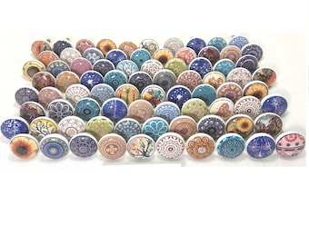 Perillas de cerámica multicolor para cajones, tiradores planos vintage para gabinetes