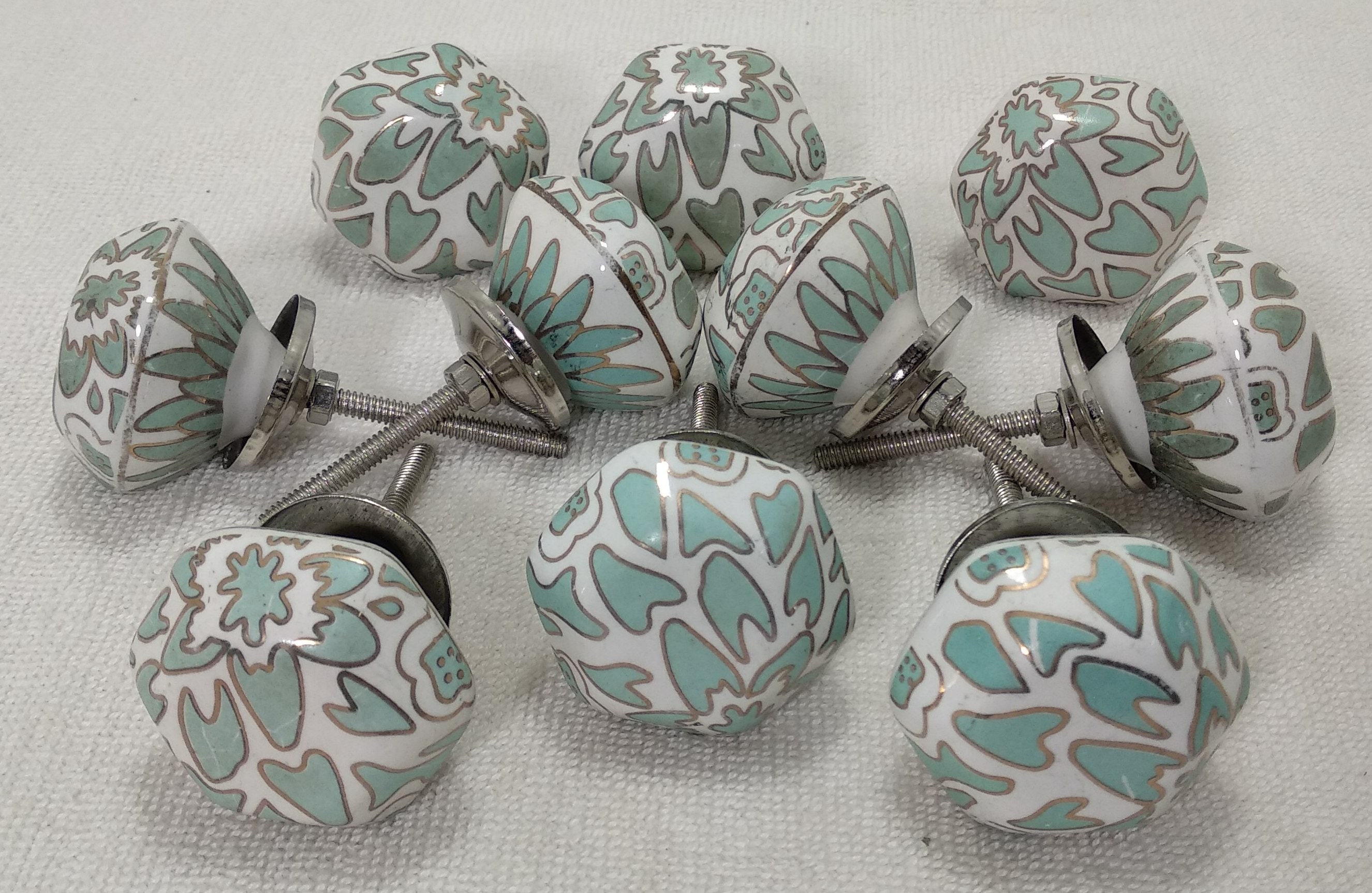 Lot of 10 Sea Green Golden Keramik Türknöpfe Handbemalt | Etsy