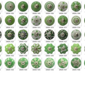 Green Ceramic Drawer Knobs - Floral and Hand-Painted Cabinet Pulls | Green Decorative Cupboard Handles