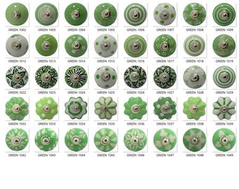 Groene keramische ladeknoppen - bloemen en handgeschilderde kastgrepen | Groene decoratieve kastgrepen