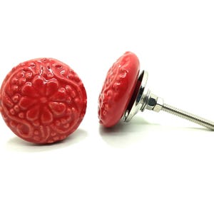 Perilla floral de cerámica roja, herrajes vintage pintados a mano