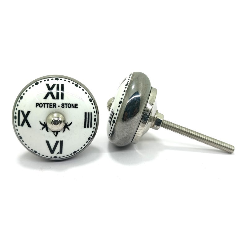 Clock Style Ceramic Knob, Handpainted Cabinet Hardware image 1