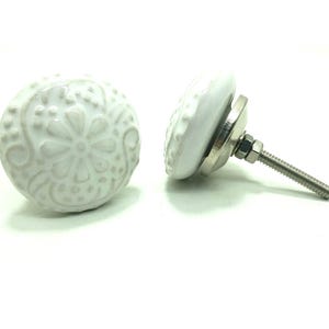 White Vintage Ceramic Handpainted Floral Knob