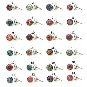 Bouton en céramique mandala multicolore : poignée de tiroir bohème