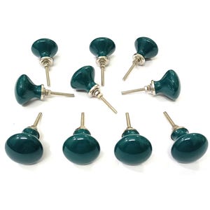 Bottle Green Vintage Ceramic Knobs, Handpainted Hardware