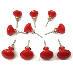 Boutons en céramique rouge, matériel vintage peint à la main