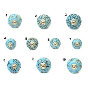 Sky Blue Ceramic Cabinet Knobs, Vintage Drawer Pulls